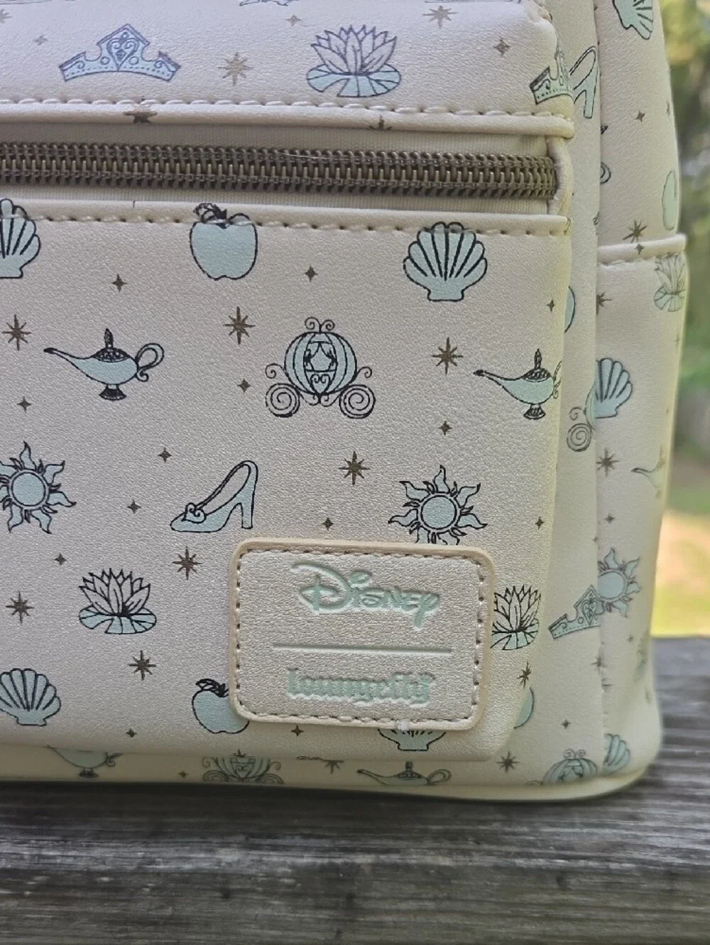 Disney Loungefly Mini Backpack in Light Blue and Cream with Princess Icons